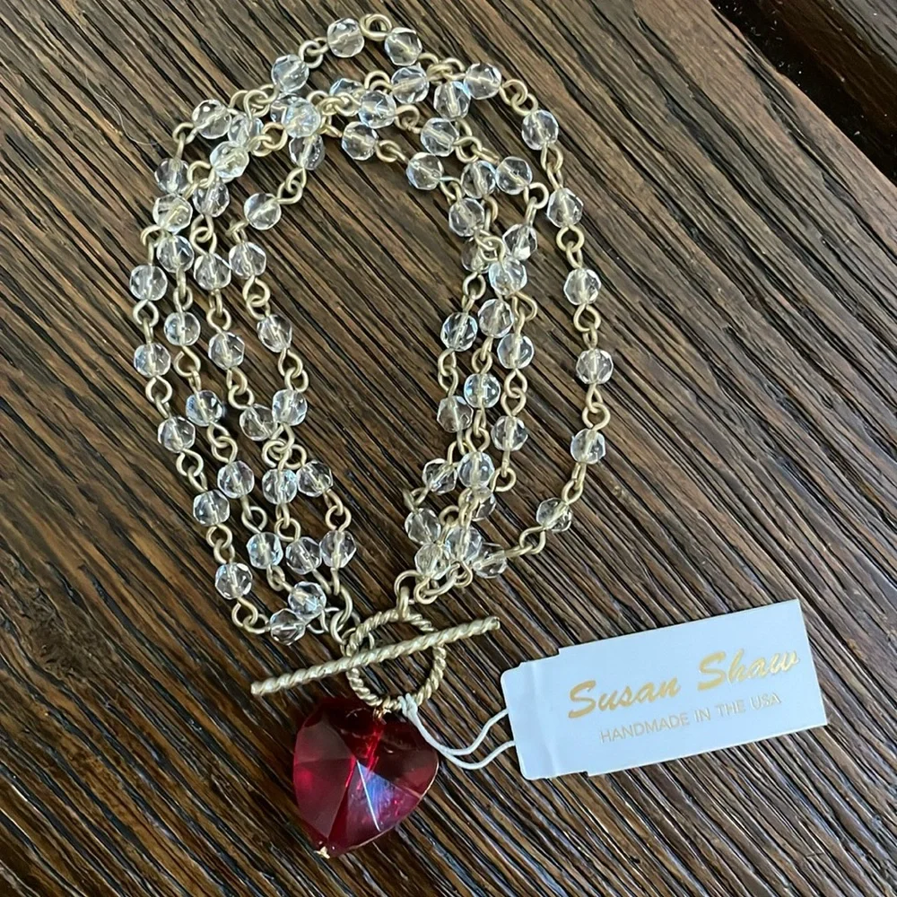 Susan Shaw toggle multi strand Heart charm Bracelet . Made in USA . NEW /tags